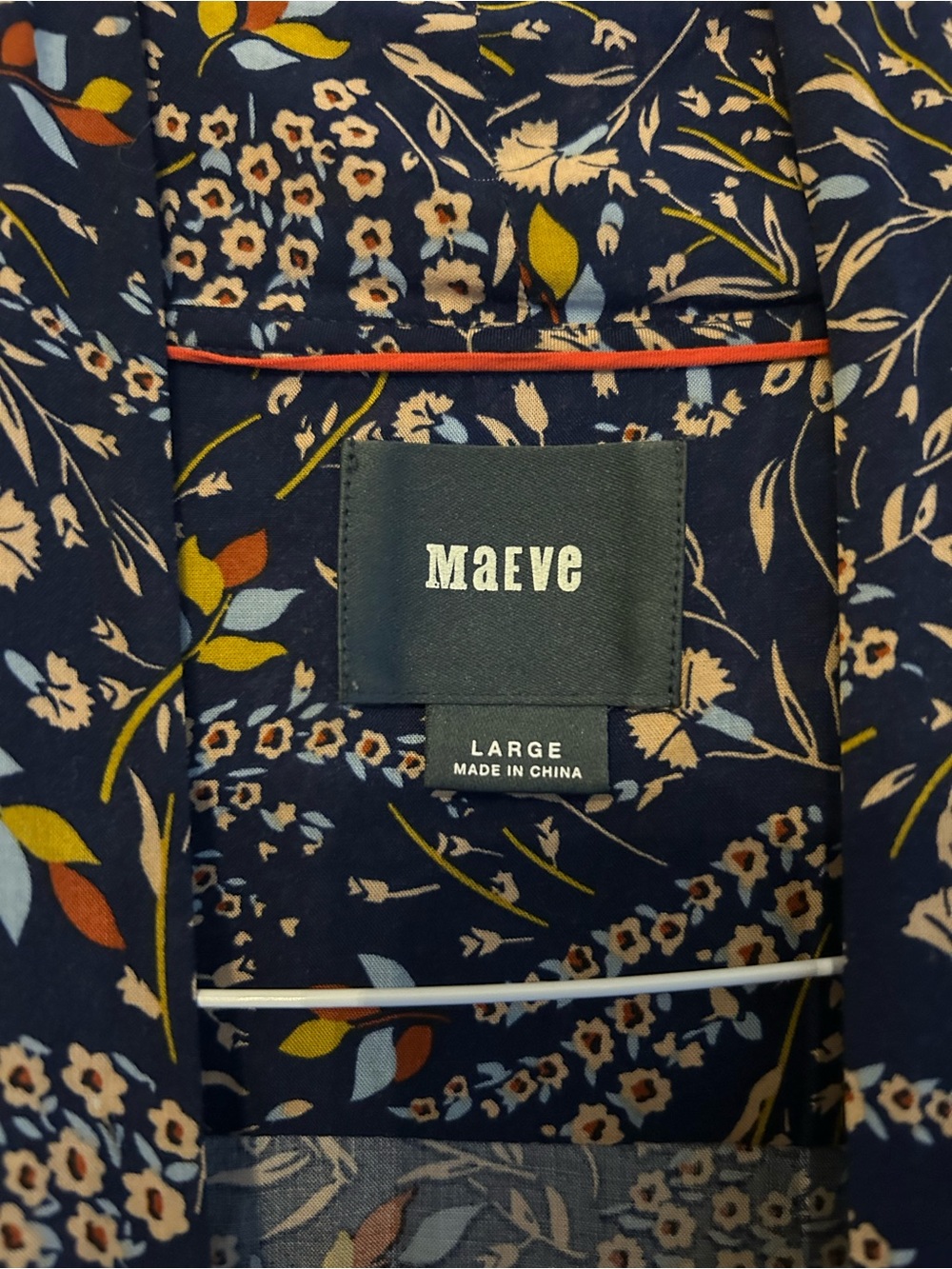 EUC Anthropologie Maeve Tie Neck Swing Blouse— Navy Botanical - Picture 2 of 10
